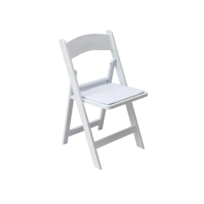 Detail view of White Resin Padded Chair's elegant design