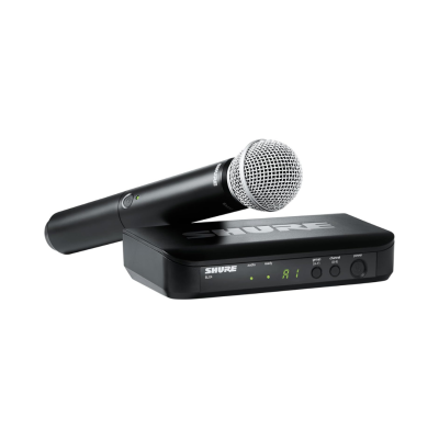 Microphone rentals in Vancouver: wireless handheld microphone with receiver unit on a clean white background.