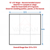 Diagram of a 12x12 stage layout with grid lines and notes that it fits 4 to 7 people or a 6 to 8 guest head table
