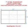 Diagram of a 12x24 stage layout with grid lines and notes that it fits 8 to 14 people or a 10 to 18 guest head table