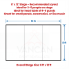 Diagram showing an 8x12 stage layout with dimensions and notes that it fits 3 to 5 people or a medium head table