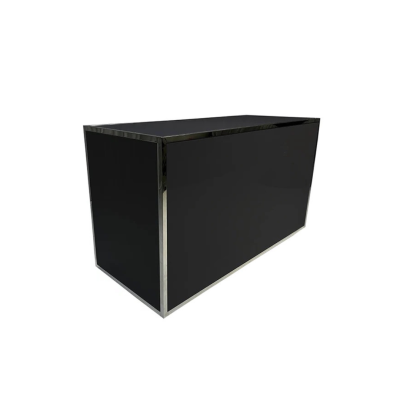 Black event bar rental — Vancouver professional bar setup (front panel with work shelf)