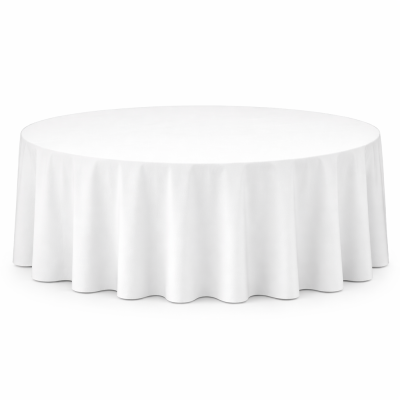 White floor-length cover rental for a 60-inch round table in Vancouver
