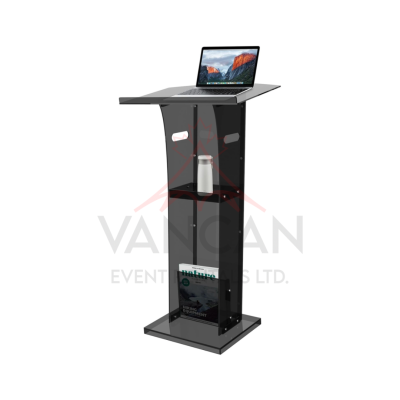 Clear acrylic podium rental for conferences, weddings, and events in Vancouver. Sleek, modern design with professional delivery and setup.