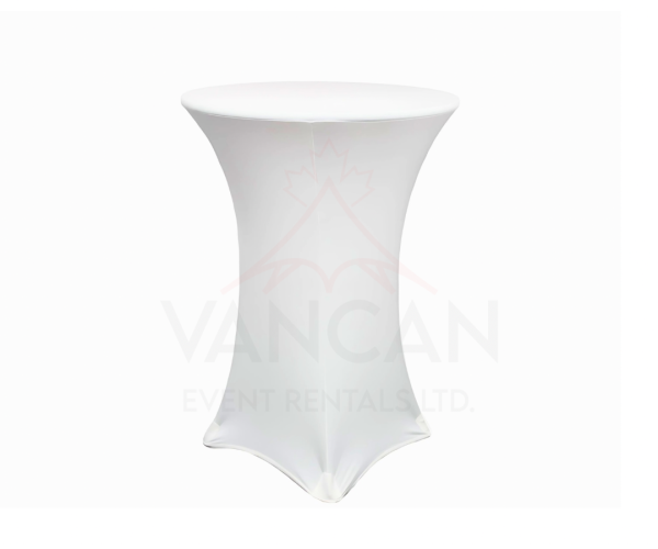 White Spandex High Top Table Cover Rental White spandex high top table cover for an outdoor cocktail event.